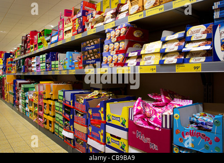 shelves in an Aldi store, UK