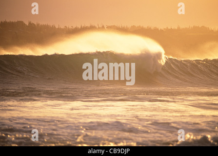 Hawaii, Kauai, Hanalei Bay Sunrise, breaking ocean wave Stock Photo