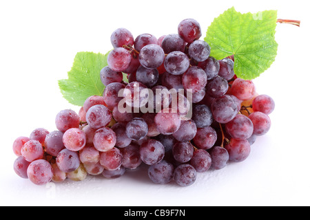 Grape cluster with leaves isolated on a white background Stock Photo