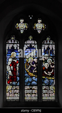 A stained glass window by Robert J Newbery depicting Jesus stilling the waters, St Feock Church, Feock, near Truro, Cornwall Stock Photo