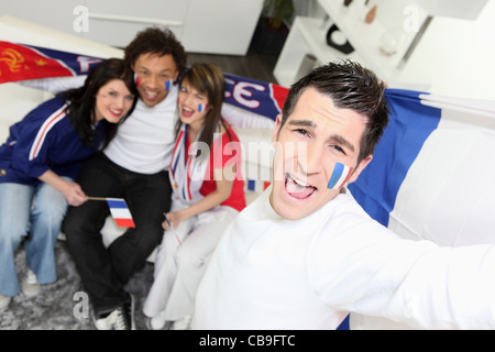 French football fans celebrating Stock Photo