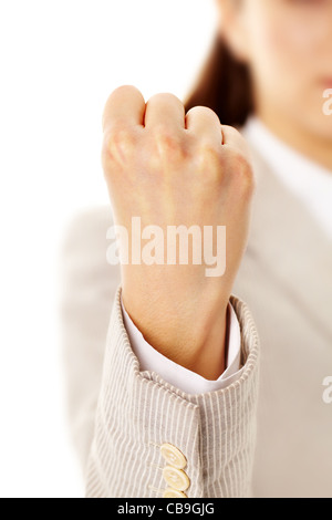 Image of female showing fist isolated over white Stock Photo