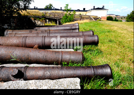 Old cannons at the flag bastion Zander. Flag bastion Zander was the third and the main defence line on Kustaanmiekka, Gustav's.. Stock Photo