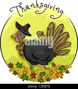 Icon Illustration Featuring a Turkey Wearing a Pilgrim Hat Stock Photo