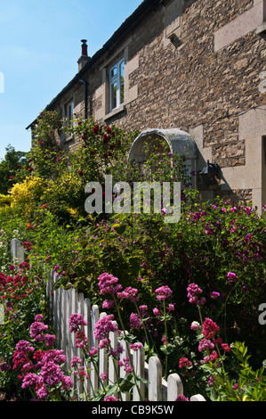 A row of Victorian cottages with colourful cottage gardens in Well Cross, Edith Weston, Rutland, England Stock Photo