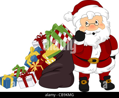 Illustration of Santa Claus Carrying Christmas Presents Stock Photo