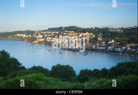 Fowey and the River Fowey Estuary, seen from the Hall Walk. Cornwall. England. UK. Stock Photo