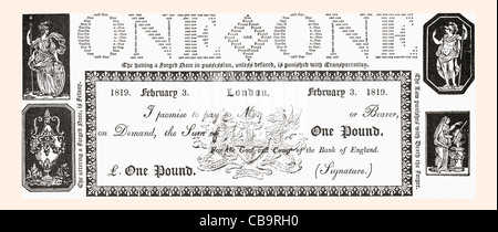 An 1819 English One Pound Note. Stock Photo