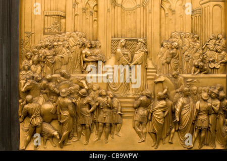Solomon: Bronze Panel on The Gates of Paradise by Lorenzo Ghiberti, Baptistery, Florence, Italy Stock Photo