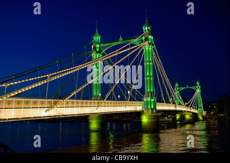 Albert Bridge, over the River Thames, London, England, UK, illuminated at night Stock Photo