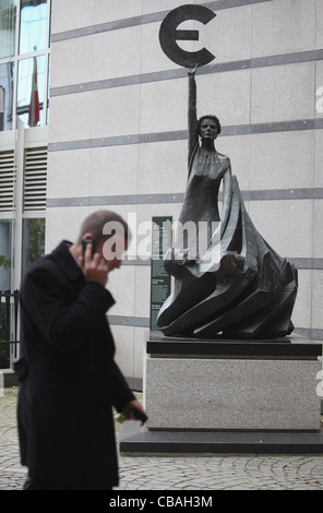 The 'Europe' sculpture stands outside the European Parliament building in Brussels, Belgium. Stock Photo