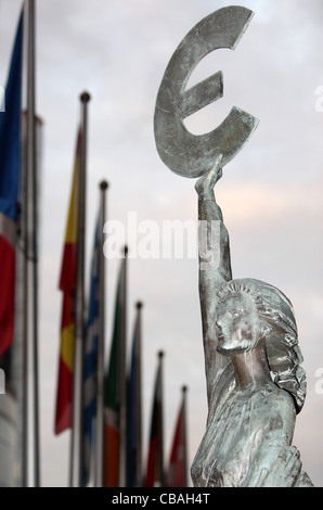 The 'Europe' sculpture stands outside the European Parliament building in Brussels, Belgium. Stock Photo