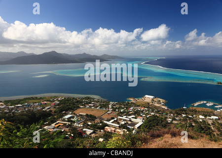 Raiatea and Tahaa Lagoon in French Polynesia from above. . Stock Photo