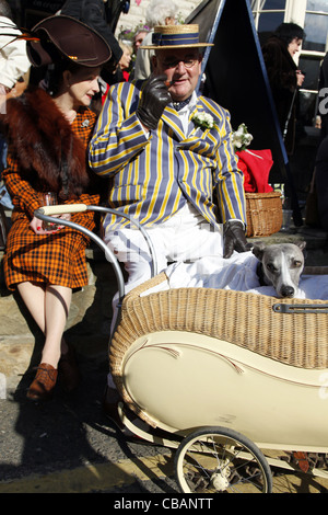 COUNTRY LADY & GENTLEMAN WITH WHIPPET IN PRAM PICKERING NORTH YORKSHIRE 15 October 2011 Stock Photo