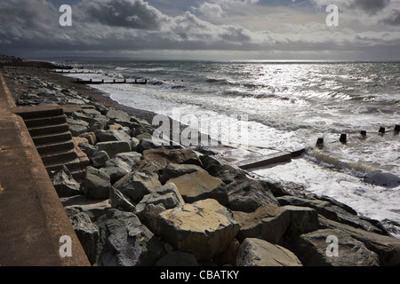 Sea Defences wooden groynes flood protection Happisburgh Norfolk coast ...