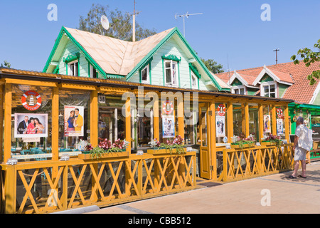 Restaurant, J Basanaviciaus gatve, J Basanaviciaus Street, pedestrian street leading to beach, Palanga, Lithuania Stock Photo