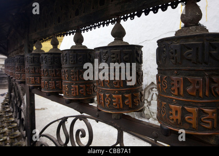 Buddhist prayer wheels at Swayambhunath Monkey temple - Kathmandu ...