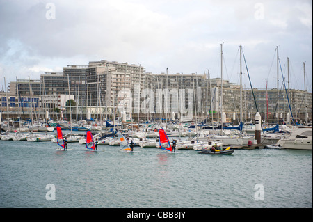 Windsurfers at the pleasure boating marina, the Port de Plaisance, of Le Havre, port city on the Seine estuary in Normandy Stock Photo