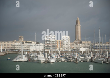 Port de Plaisance, pleasure boating marina, with fishing boats, yachts, and sailboats at Le Havre, Normandy Stock Photo