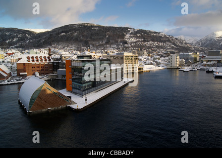 Bergen Harbour, Norway in Winter Stock Photo