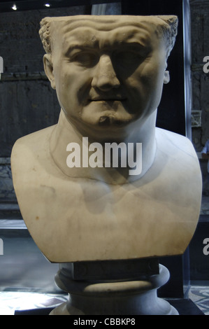 Titus (39-81). Roman Emperor. Flavian dynasty. Colossal Head. Marble. Found in Via Palestro, Rome. Stock Photo