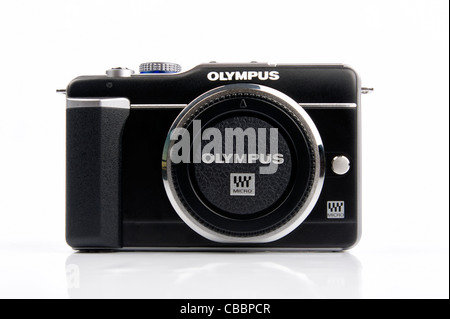 Olympus E-PL1 digital camera body cutout on white background Stock Photo