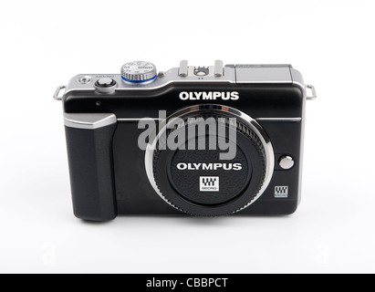 Olympus E-PL1 digital camera body cutout on white background Stock Photo