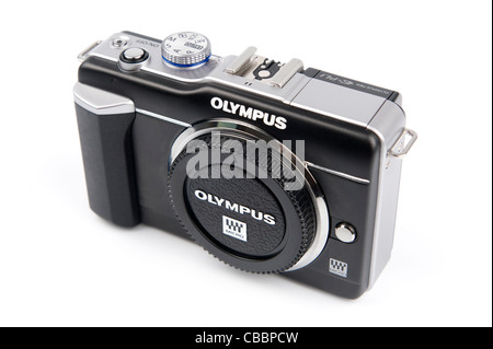 Olympus E-PL1 digital camera body cutout on white background Stock Photo