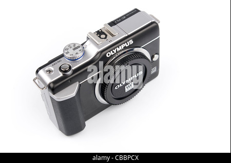 Olympus E-PL1 digital camera body cutout on white background Stock Photo