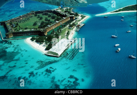 Aerial view of Fort Jefferson on Garden Key in the Dry Tortugas National Park near the Marquesas Islands and the Florida Keys Stock Photo