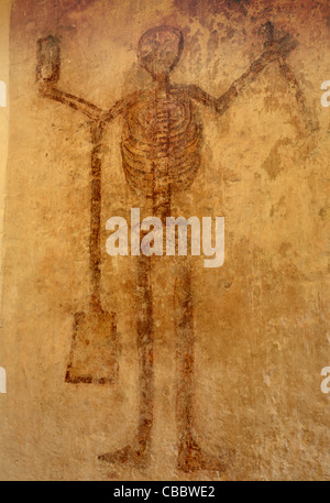 Medieval wall painting of Skeletal figure representing Death St Issui's Church Partrishow Powys South Wales UK Stock Photo