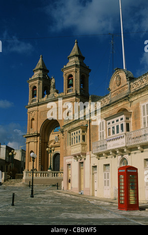 Our Lady of Pompei church at the port town of Marsaxlokk, Malta, an island republic in the Mediterranean Stock Photo