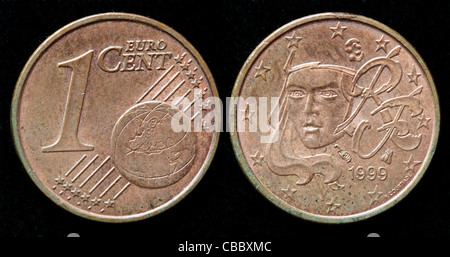 1 cent Euro coin, France, 1999 Stock Photo