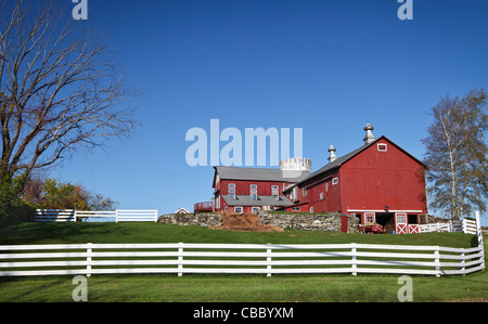 Traditional typical looking American building with white fence Stock Photo