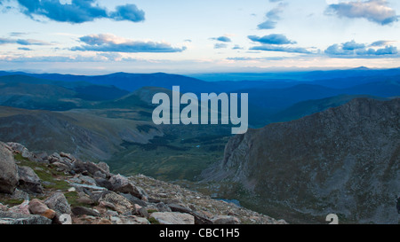 On a hazy summer Evening at 13,000 feet you can see forever--almost to the prairies of Kansas from here. Mount Evans Wilderness, Front Range, Colorado. Stock Photo