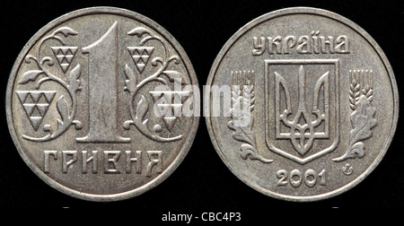 1 Hrivnya coin, Ukraine, 2001 Stock Photo