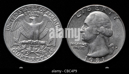Quarter dollar coin, USA, 1981 Stock Photo