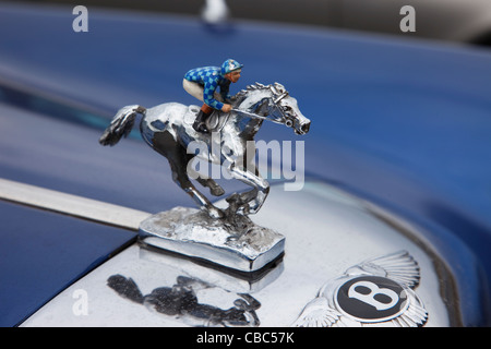 England, London, Annual Epsom Derby Horse Race, Race Horse Statue on Car Bonnet Stock Photo