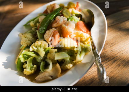 Stir-fried shrimp and vegetables Stock Photo