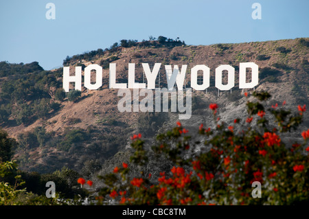 The Hollywood sign Hollywood Hills from Griffith Observatory Los Angeles California United States Stock Photo