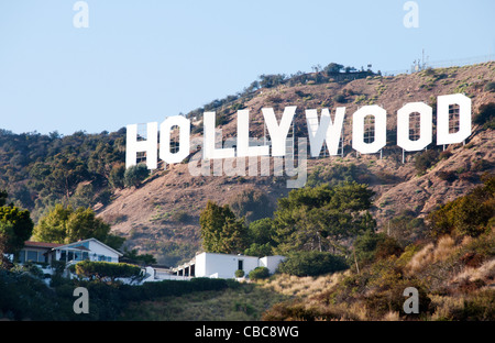 The Hollywood sign Hollywood Hills from Griffith Observatory Los Angeles California United States Stock Photo