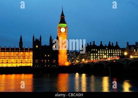 Big Ben and Westminster Bridge at Dusk, London, England, UK Stock Photo