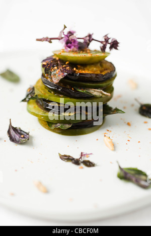 Tomato and eggplant mille feuille Stock Photo