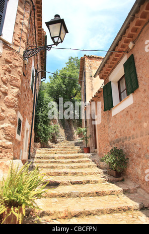 Medieval buildings in the town of Fornalutx on the Balearic Island of Mallorca, Spain Stock Photo