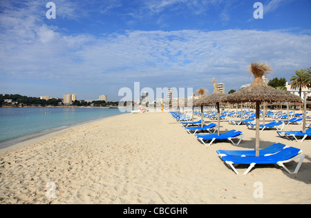 The sandy beach at Magaluf on the Balearic Island of Mallorca, Spain Stock Photo
