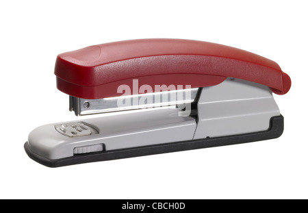 studio photography of a red office stapler isolated on white with clipping path Stock Photo