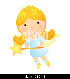 vector cartoon angel girl with magic wand Stock Photo