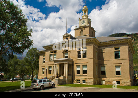 The Gold leafed upper dome of the San Juan Courthouse, along with its slate roof, and picturesque setting is beautiful. Stock Photo