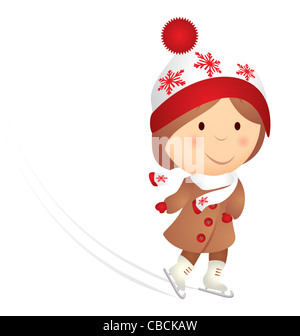 cartoon girl in red white hat skating image isolated on white Stock Photo