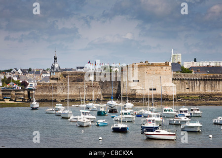 Concarneau old town walls with marina and boats Stock Photo